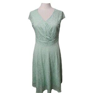 Dress Tells Womens Lace Dress XXL GREEN Fit Flare Lined  Cap Sleeve Back Zip